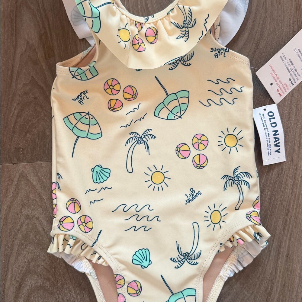 Old Navy Baby Swim One Piece - Cream with Multicolor Print